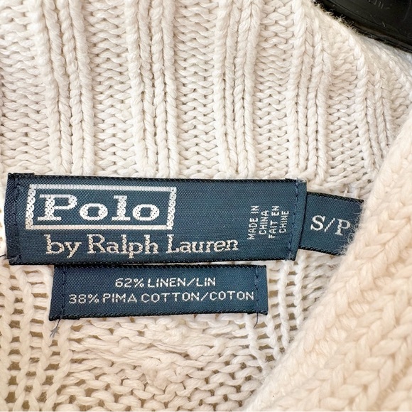 Polo Ralph Lauren White Linen Pima Cotton Cable Knit Sweater - Picture 4 of 6
